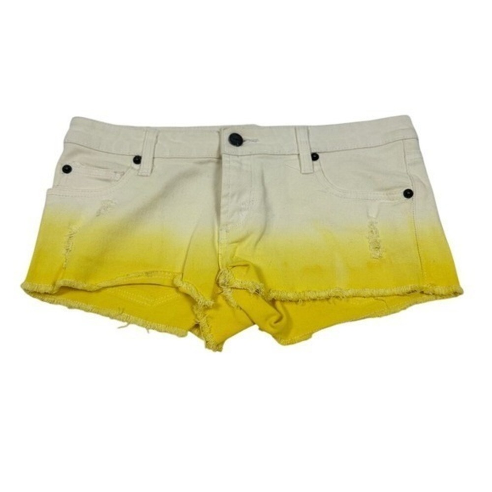 RVCA Yellow Ombre Denim Micro Shorts Y2K Low Rise Beachy Surf Dip Dye